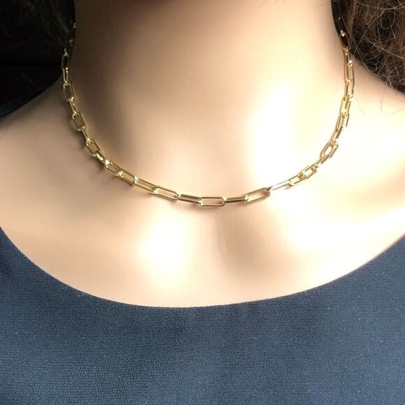 14k Gold Rectangle Link Toggle Choker Necklace - Picture 4 of 10